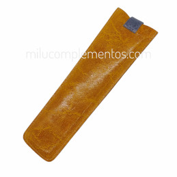 Funda de Piel Bicolor para Abanico Marrón/Ocre de gran calidad
