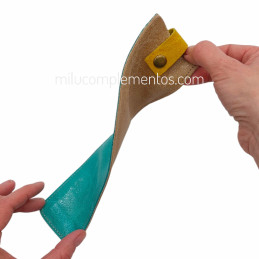 Funda de Piel Bicolor para Abanico Beige/Turquesa flexible