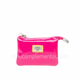 Monedero de Piel Caramelo Colección Athene Fucsia de fuelle
