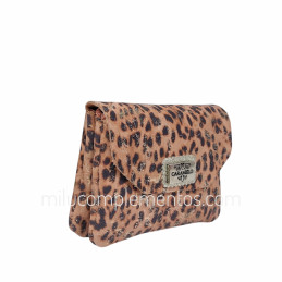 Monedero Piel Caramelo Gobar Rosa Solapa animal print