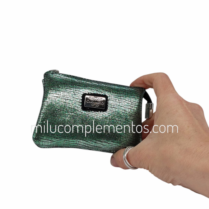 Monedero de Piel Brisa Caramelo Color Verde tres huecos