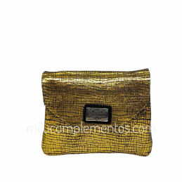 Monedero Piel Caramelo Brisa Ocre Solapa con brillo