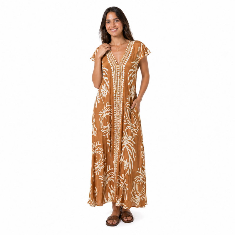 Vestido Largo Tantrend Estampado África/Dorado de mujer