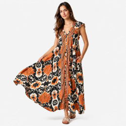 Vestido Largo Tantrend Estampado Palm Beach/Dorado online