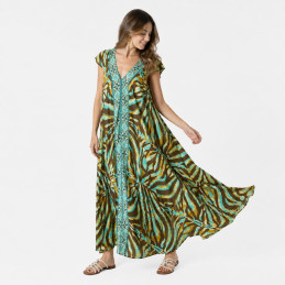 Vestido Largo Tantrend Animal/Foil Dorado suave