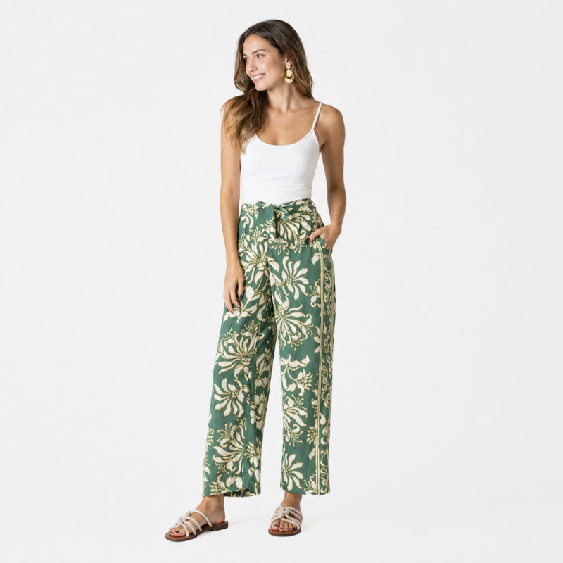 Pantalón Polysilk Tantrend Turquoise y Foil Dorado de chica