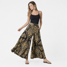 Falda Pantalón Tantrend Black Peacock/Foil Dorado de pata ancha