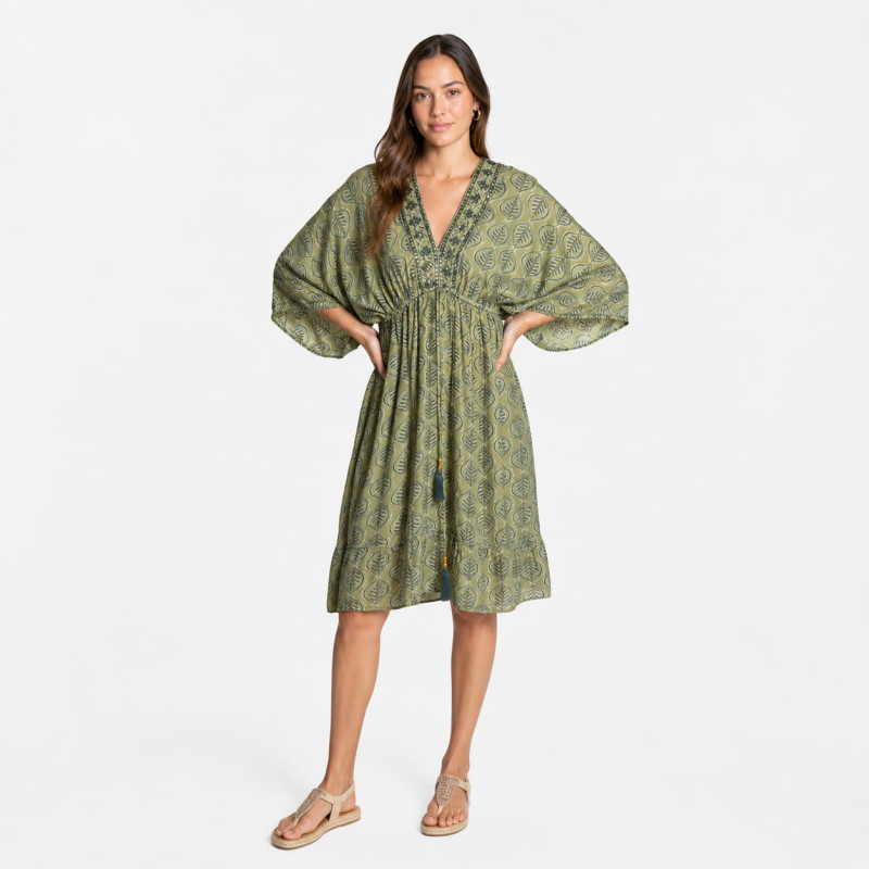 Vestido corto Tantrend color verde LINEA BOHO SOUL nueva colección