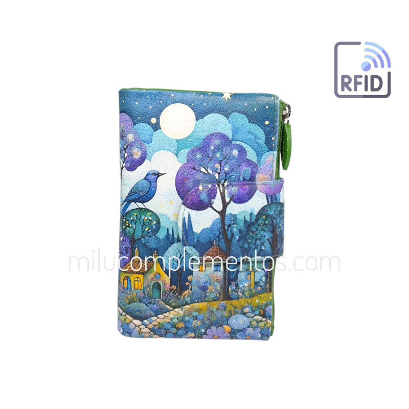 Cartera Belmonte Pájaro Azul Fantasía Piel mediana de señora