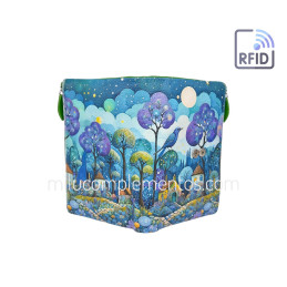 Cartera Belmonte paisaje Pájaro Azul Fantasía Piel mediana