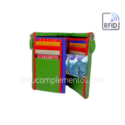 Cartera Belmonte Pájaro Azul Fantasía Piel mediana tarjetas, fotos, billetes y monedas