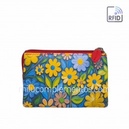 Monedero de piel fuelle Flores naranja Belmonte primavera verano