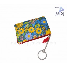Monedero de piel fuelle Flores naranja Belmonte con RFID