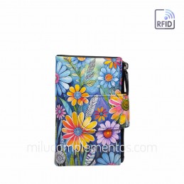 Cartera Belmonte Flores azul Piel pequeña multicolor