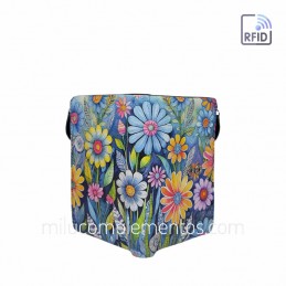 Cartera Belmonte Flores azul Piel pequeña de mujer