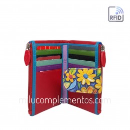 Cartera Belmonte Flores naranja Piel pequeña completa