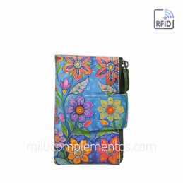 Cartera Belmonte Flores celeste Piel pequeña de mujer