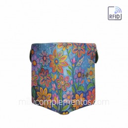 Preciosa cartera Belmonte Flores celeste Piel pequeña