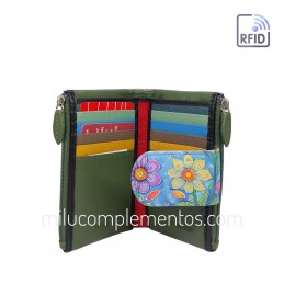 Cartera Belmonte Flores celeste Piel pequeña 2026