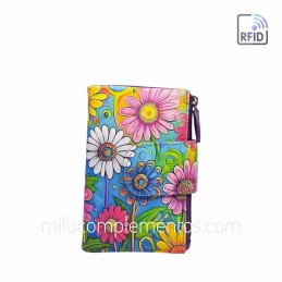 Cartera Belmonte Flores fucsia Piel pequeña de chica