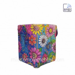 Hermosa cartera Belmonte Flores fucsia Piel pequeña
