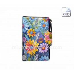 Cartera Belmonte Flores azul Piel mediana nueva colección