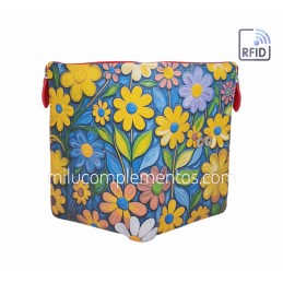 Cartera Belmonte Flores naranja Piel mediana de gran calidad