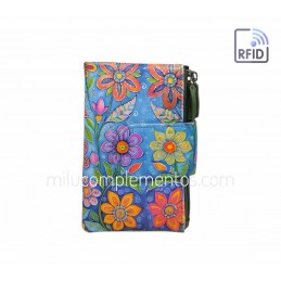 Cartera Belmonte Flores celeste Piel mediana en tienda online
