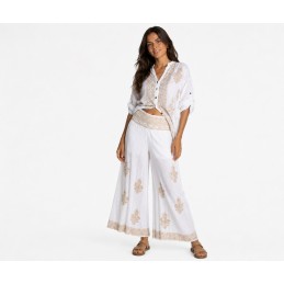 Pantalón palazzo Tantrend color blanco/dorado de mujer