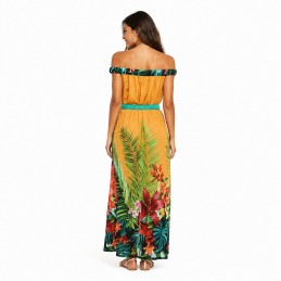 Vestido largo con estampado tropical