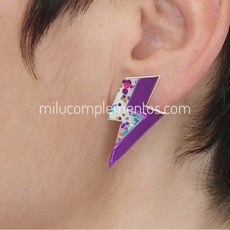 Pendientes metacrilato doble morado purpura