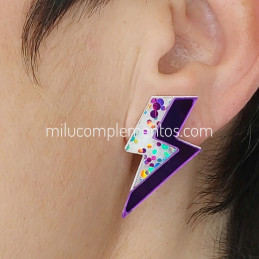 Pendientes metacrilato doble morado burbujas