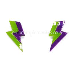 Pendiente metacrilado doble lima neon y morado