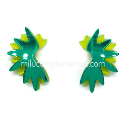 Pendientes metacrilato MEDIA ESTRELLA CON FORMA DE ALA AMARILLO NEON Y VERDE