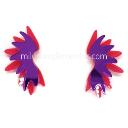 Pendientes metacrilato MEDIA ESTRELLA CON FORMA DE ALA FUCSIA FLUOR Y MORADO