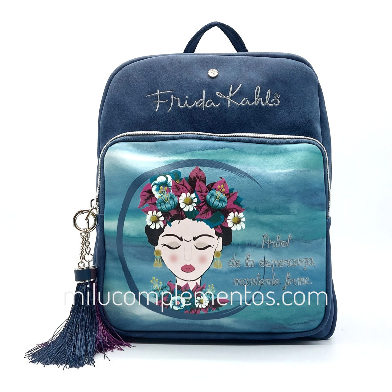 Mochila Frida Kahlo color azul otoño invierno 2024 2025