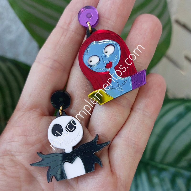 Pendientes metacrilato Jack y Sally efecto espejo