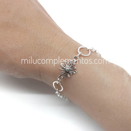 Pulsera Eguzkilore envejecida de plata de ley 925 tamaño real