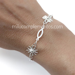 Pulsera Eguzkilore de plata de ley 925 tamaño real