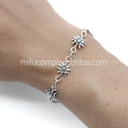 Pulsera pequeño Eguzkilore envejecida de plata de ley 925 tamaño real