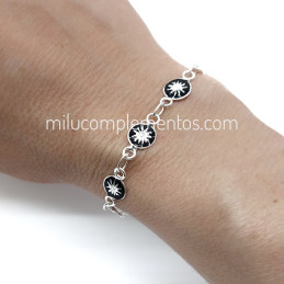 Pulsera Eguzkilore esmaltado de plata de ley 925 tamaño real