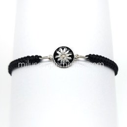 Pulsera Eguzkilore esmaltado color negro de plata de ley 925 hilo