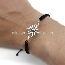 Pulsera Eguzkilore de plata de ley 925 de hilo color negro tamaño real