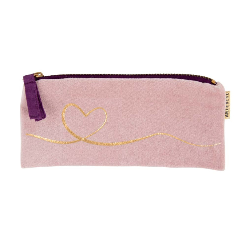 Estuche multiusos corazón terciopelo rosa Artebene