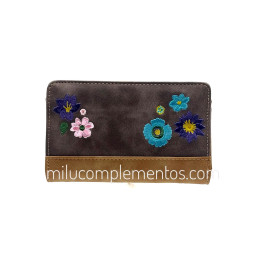 Cartera Frida Kahlo marrón de mujer. de la colección Flowers