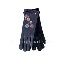 Guantes táctiles negros de Frida Kahlo flores