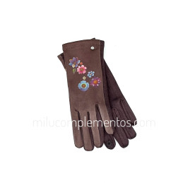 Guantes táctiles marrones de Frida Kahlo flores