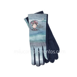 Guantes táctiles azul multicolor de Frida Kahlo