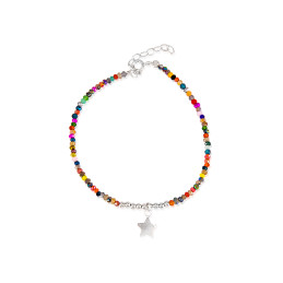 Pulsera de plata multicolor de abalorios