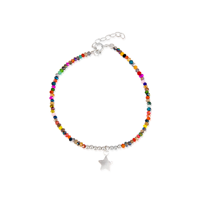 Pulsera de plata multicolor de abalorios